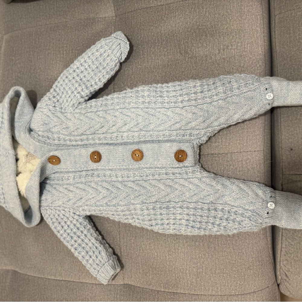 Soft Knit Hooded Baby Footie in Light Blue